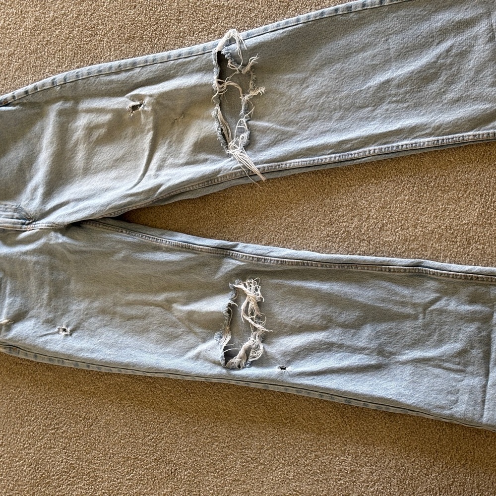 Zara Blue Boyfriend Jeans with Distressed Details